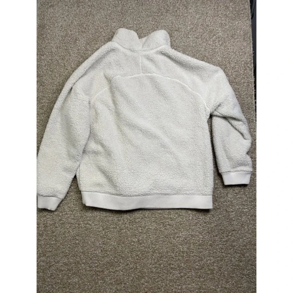 Athleta Jacket Womens Large Beige Sherpa Fleece Full‎ Zip Pockets